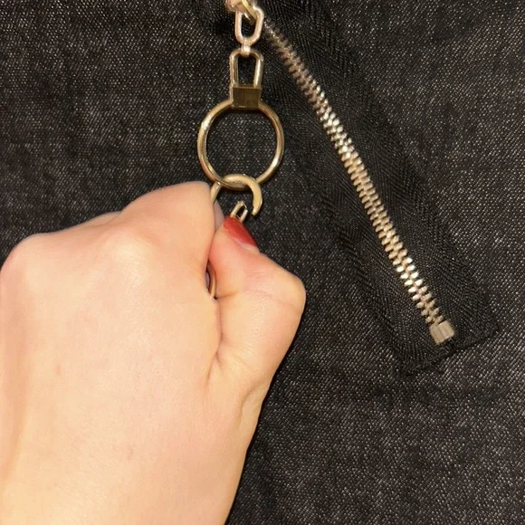 GOTHIC PUNK SUSPENDER DARK GREY BODYCON SKIRT WITH SILVER DETAILS - Picture 5 of 8